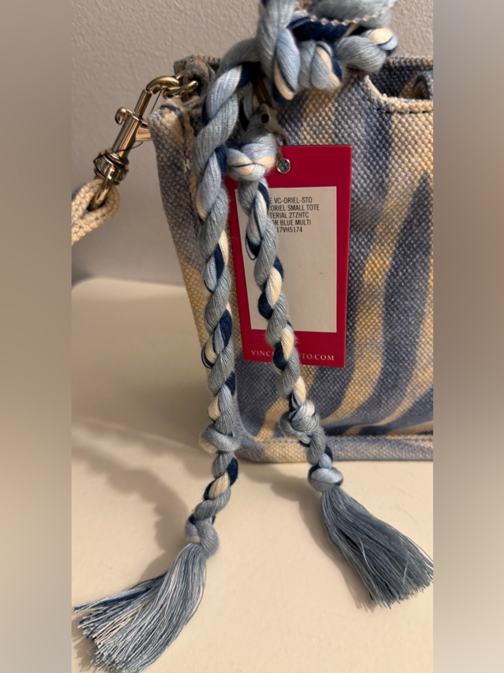 Vince Camuto small tote in blue and white zebra print.  NWT - Picture 4 of 14